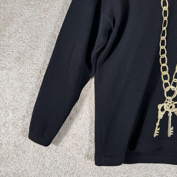 St John Santana Knit Sweater Black Key Chain Size‎ Small Mock Neck Shoulder Pads - Picture 4 of 13
